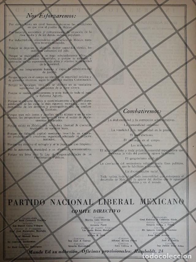 Sammeln von Plakaten: AFICHE POLITICO RETRO PARTIDO NACIONAL LIBERAL MEXICANO 1946