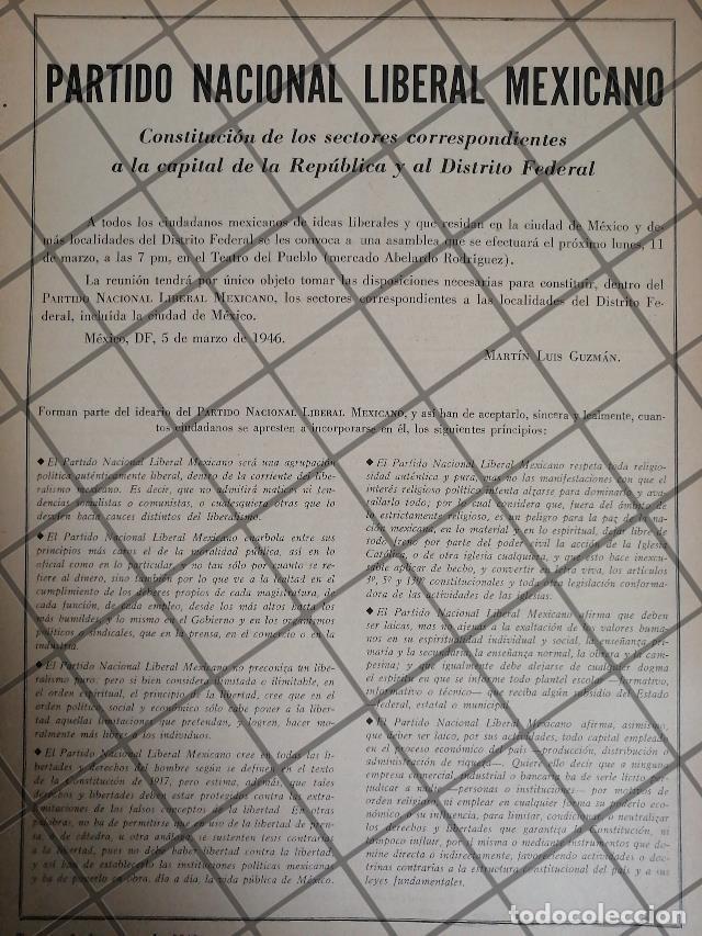 Sammeln von Plakaten: AFICHE POLITICO RETRO PARTIDO NACIONAL LIBERAL MEXICANO 1946 2
