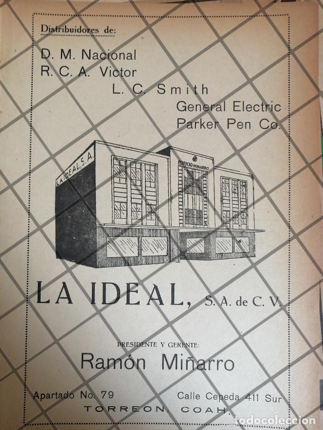 Colecionismo de cartazes: PUBLICIDAD ANTIGUA FERRETERA LA IDEAL SA. TORREON 1945
