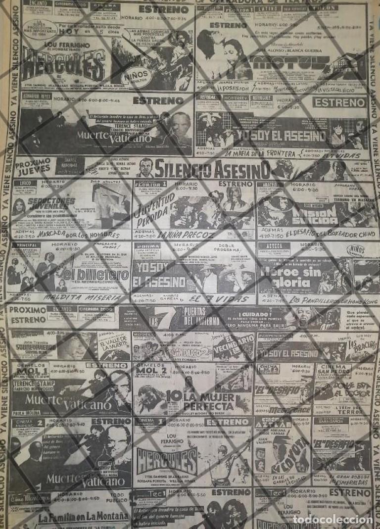 Coleccionismo de carteles: CARTELERA DE CINE RETRO DE MONTERREY 1984 LOU FERIGNO ETC