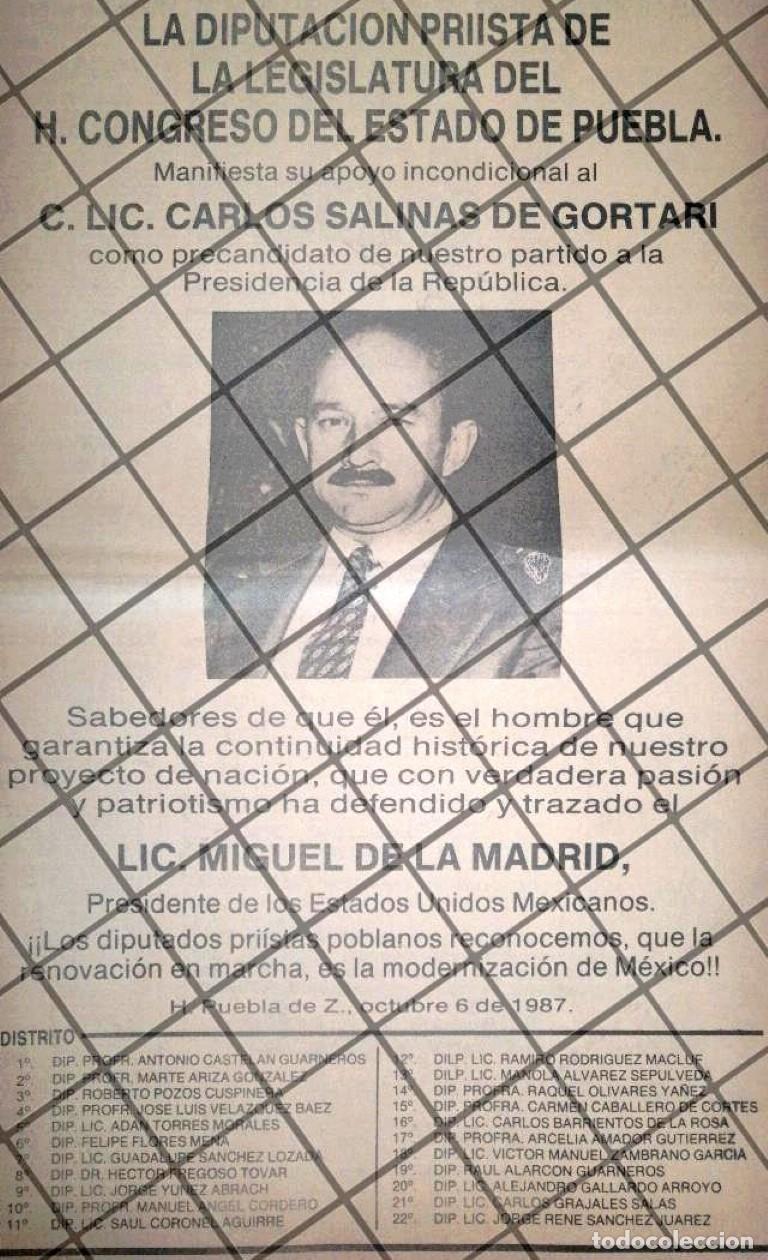 Sammeln von Plakaten: CARTEL RETRO. PUEBLA CON CARLOS SALINAS DE GORTARI 1987