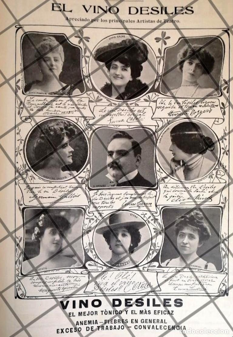 Collezionismo di affissi: RARO CARTEL ANTIGUO, VINO DESILES, ENRICO CARUSO Y ARTISTAS 1907