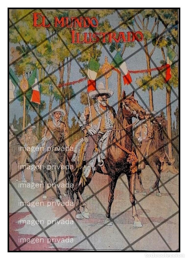 Sammeln von Plakaten: PORTADA ANTIGUA 1907 DESFILE CHARROS A CABALLO Y BANDERAS RARAS
