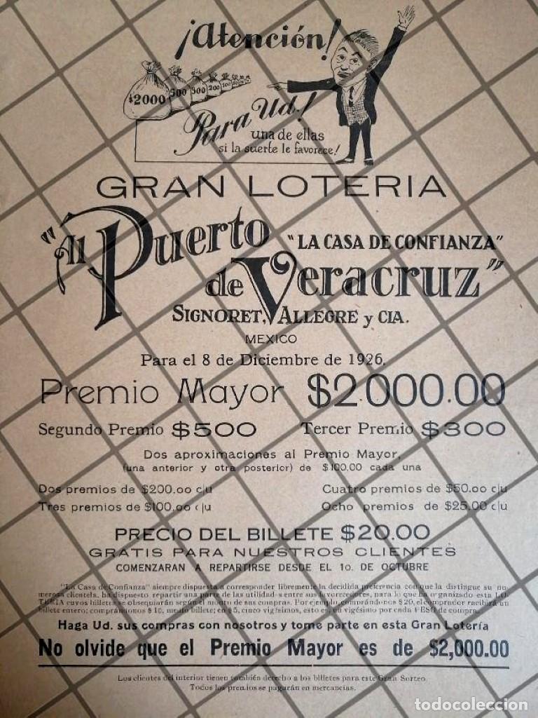Collectionnisme d'affiches: PUBLICIDAD RETRO LOTERIA TIENDA AL PUERTO DE VERACRUZ 1926