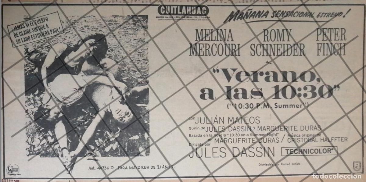 Collectionnisme d'affiches: AFICHE PUBLICITARIO RETRO PELICULA. VERANO A LAS 10:30 1966