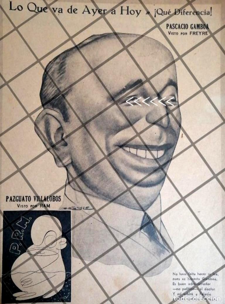 Collectionnisme d'affiches: CARICATURA RETRO RAFAEL PASCASIO GAMBOA 1940s POR FREYRE