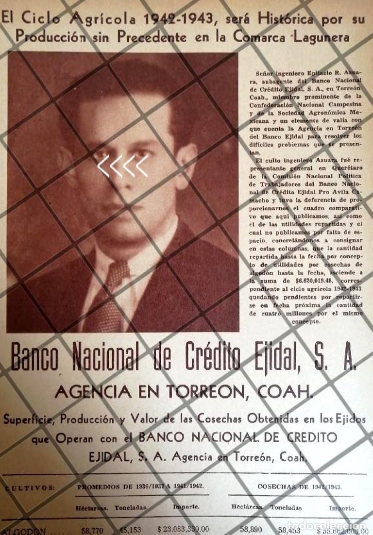 Poster collecting: PUBLICIDAD ANTIGUA BANCO NACIONAL DE CREDITO EJIDAL 1943