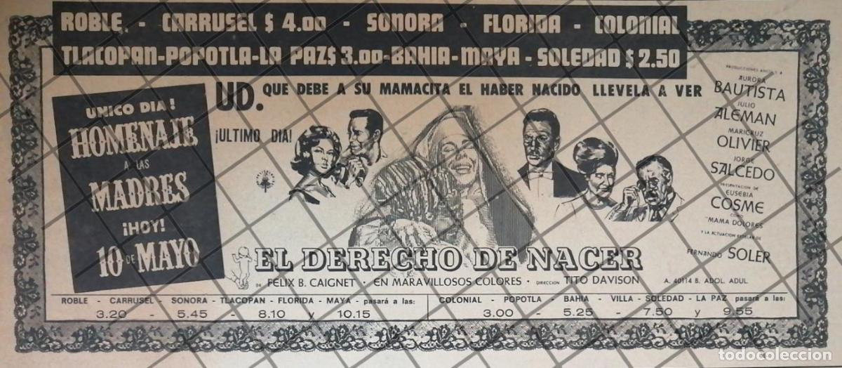 Sammeln von Plakaten: AFICHE PUBLICITARIO RETRO PELICULA. EL DERECHO DE NACER 1967