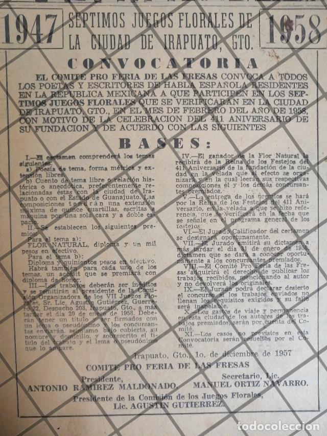 Sammeln von Plakaten: AFICHE ANTIGUO 7MOS JUEGOS FLORALES DE IRAPUATO 1958