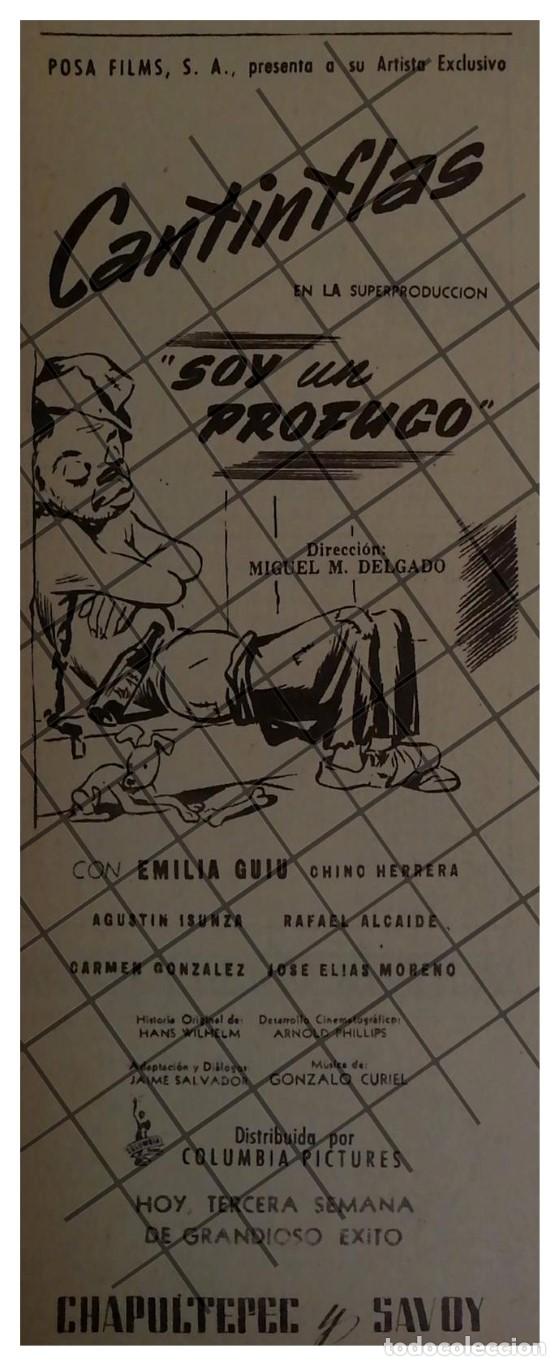 Coleccionismo de carteles: AFICHE ANTIGUO PELICULA. SOY UN PROFUGO 1947 CANTINFLAS