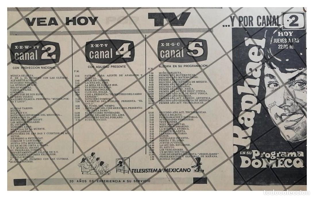 Coleccionismo de carteles: PUBLICIDAD RETRO TELESISTEMA MEXICANO 1969 MENU 8