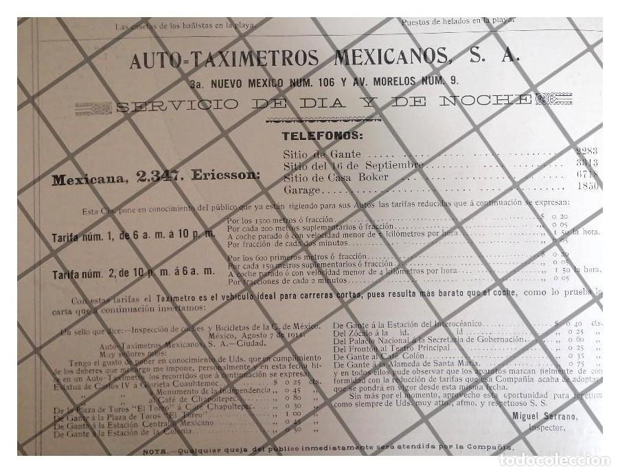 Poster collecting: PUBLICIDAD ANTIGUA AUTOTAXIMETROS MEXICANOS 1911 (TAXIS)