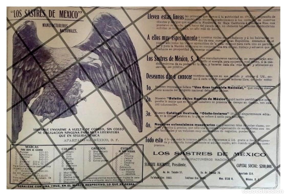 Collectionnisme d'affiches: PUBLICIDAD ANTIGUA LOS SASTRES DE MEXICO S.A 1912