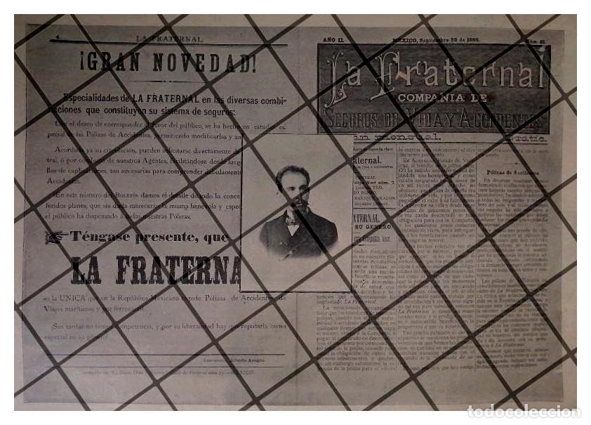 Colecionismo de cartazes: PUBLICIDAD ANTIGUA SEGUROS LA FRATERNAL 1895