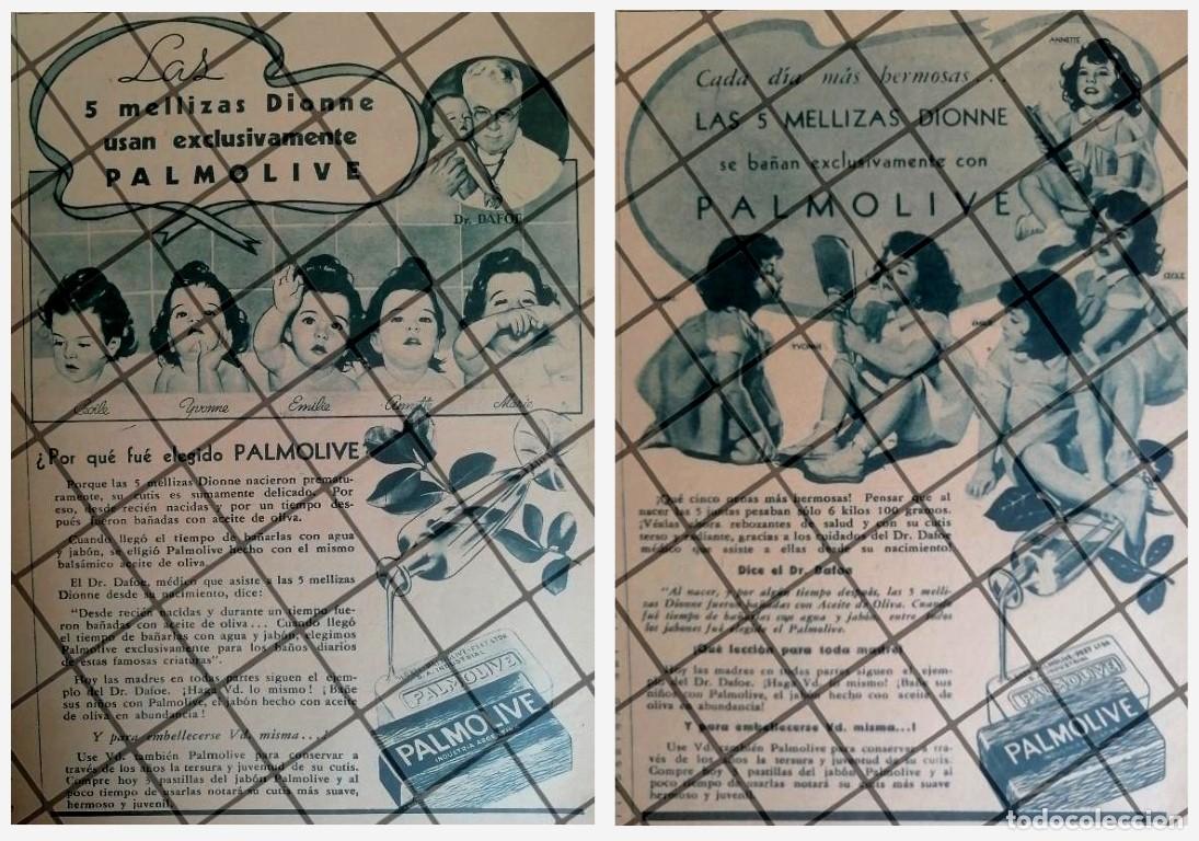 Coleccionismo de carteles: 2 CARTELES ANTIGUOS PALMOLIVE Y LAS QUINTILLIZAS DIONNE