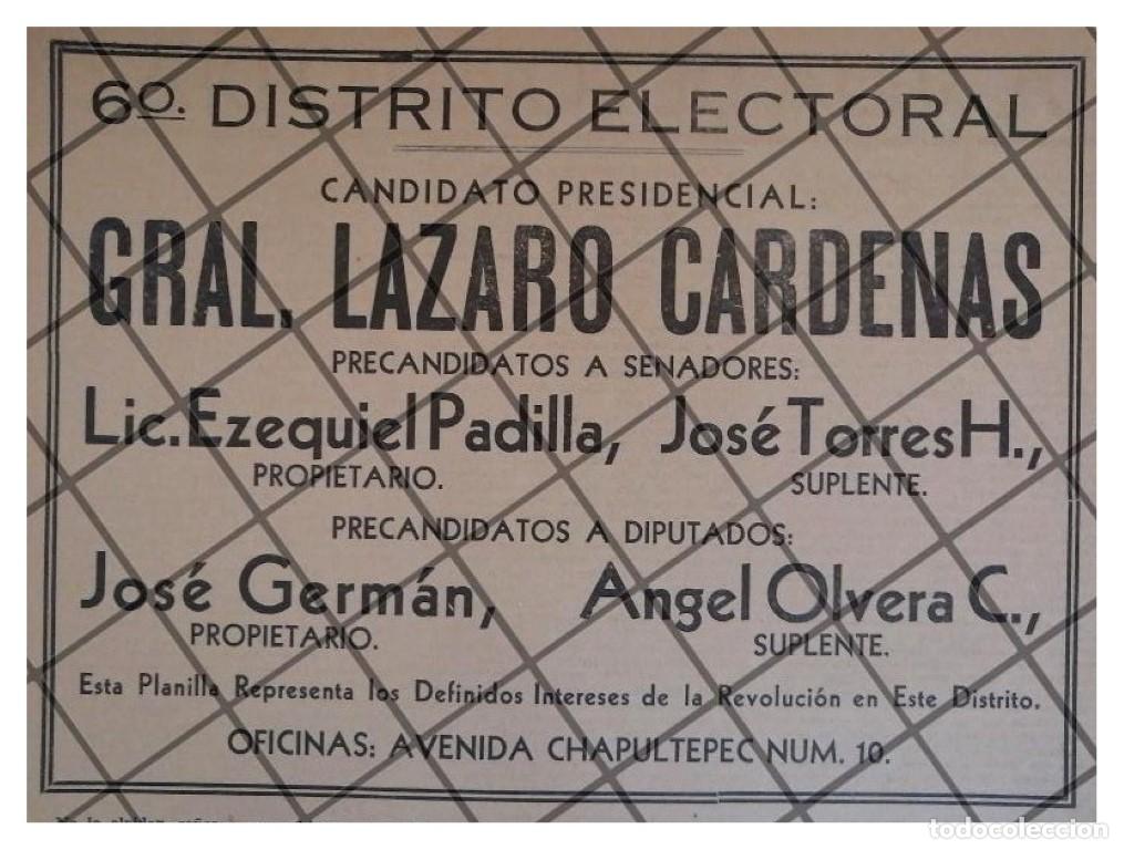 Sammeln von Plakaten: AFICHE POLITICO RETRO. LAZARO CARDENAS A PRESIDENTE 1934