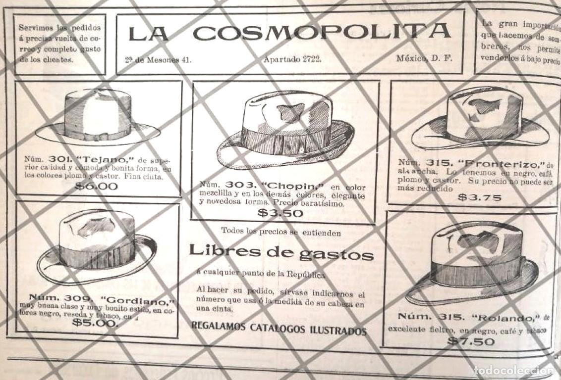 Sammeln von Plakaten: AFICHE ANTIGUO SOMBRERERIA LA COSMOPOLITA 1912