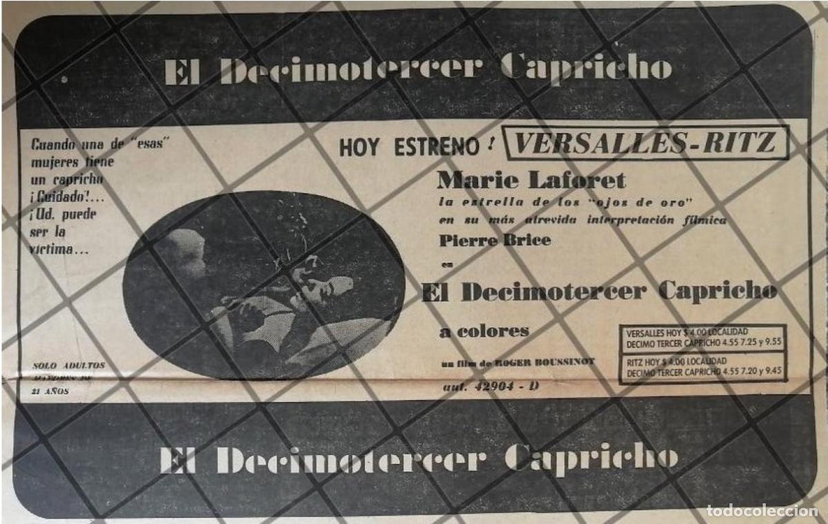 Collectionnisme d'affiches: AFICHE RETRO PELICULA. DEL DECIMO TERCER CAPRICHO 1967
