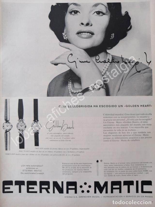 Coleccionismo de carteles: CARTEL ANTIGUO GINA LOLLOBRIGIDA RELOJES ETERNAMATIC 1956
