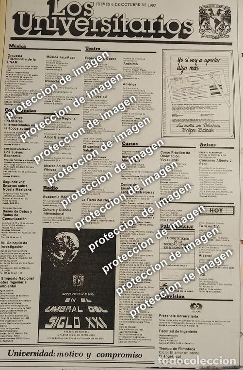 Sammeln von Plakaten: CARTEL PUBLICITARIO RETRO, CARTELERA CULTURAL UNAM, LOS UNIVERSITARIOS OCT 1987 /ESCUELAS