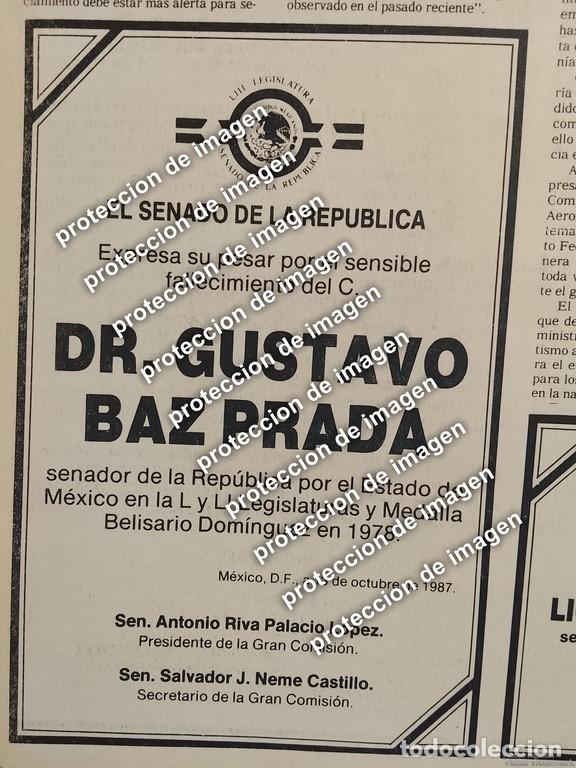 Sammeln von Plakaten: AFICHE RETRO, MUERE GUSTAVO BAZ, SENADO DE LA REPUBLICA. 1987 /Politicos
