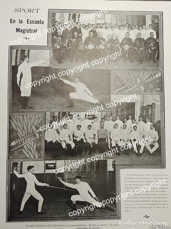 Poster collecting: AFICHE ANTIGUO 1911 EL PRESIDENTE Y ESCUELA DE ESGRIMA /Lucien M&eacute;rignac / Deportes /Politicos