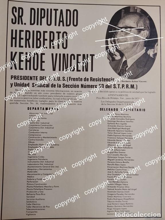 Collectionnisme d'affiches: AFICHE RETRO. FELICITAN A HERIBERTO KEHOE VINCENT 1972 /SINDICATOS - POLITICOS