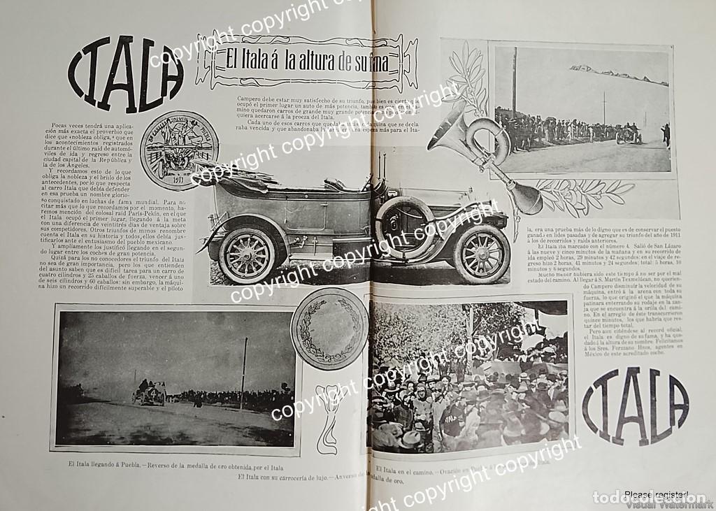 Collectionnisme d'affiches: CARTEL ANTIGUO ORIGINAL AUTOS ITALA 1911 GANA LA CARRERA DEL IMPARCIAL / SUPER RARO 10++