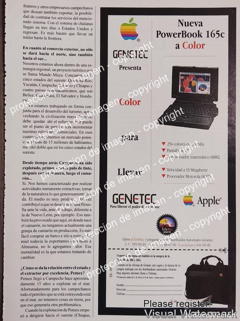 Collectionnisme d'affiches: CARTEL PUBLICIDAD RETRO. LAPTOPS APPLE POWERBOOK 165C 1993 GENETEC / OLDWARE