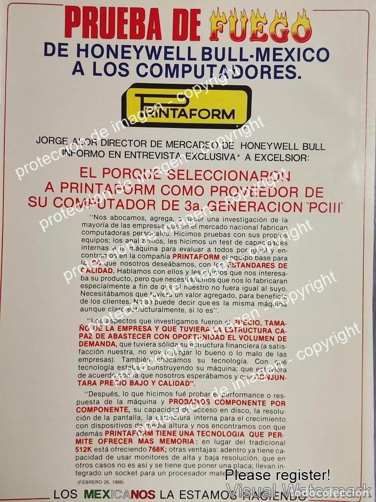 Collezionismo di affissi: CARTEL DE PUBLICIDAD RETRO. COMPUTADORAS PRINTAFORM TRIUNFA 1988