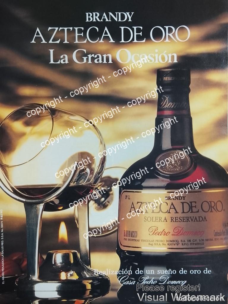 Coleccionismo de carteles: Cartel publicitario retro genuino Brandy Azteca de oro