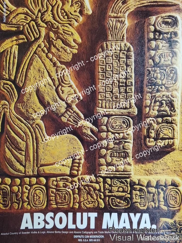 Coleccionismo de carteles: Cartel publicitario retro VODKA ABSOLUT MAYA 1993 / MUY RARO