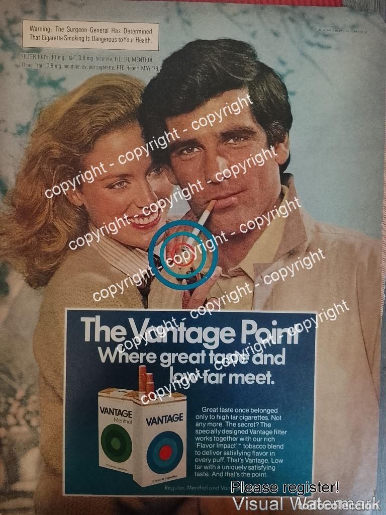 Coleccionismo de carteles: Cartel de publicidad retro CIGARROS VANTAGE 1979
