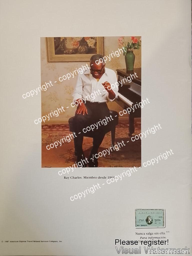 Coleccionismo de carteles: Cartel de publicidad retro American express y Ray Charles 1987