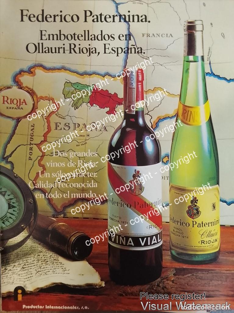 Coleccionismo de carteles: Cartel de publicidad retro VINOS FEDERICO PATERNINA 1979