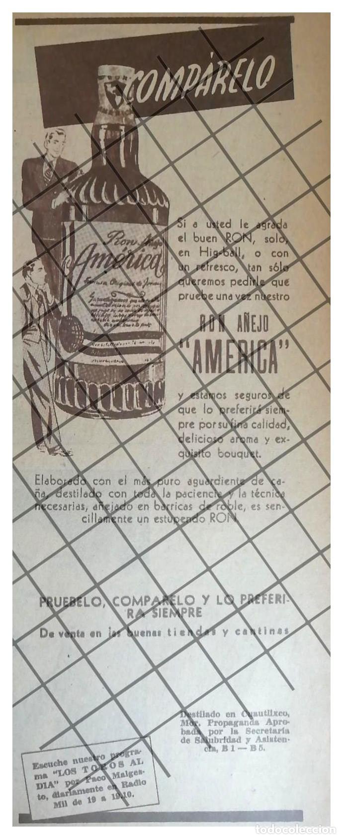Collectionnisme d'affiches: CARTEL PUBLICITARIO ANTIGUO RON A&Ntilde;EJO AMERICA 1947