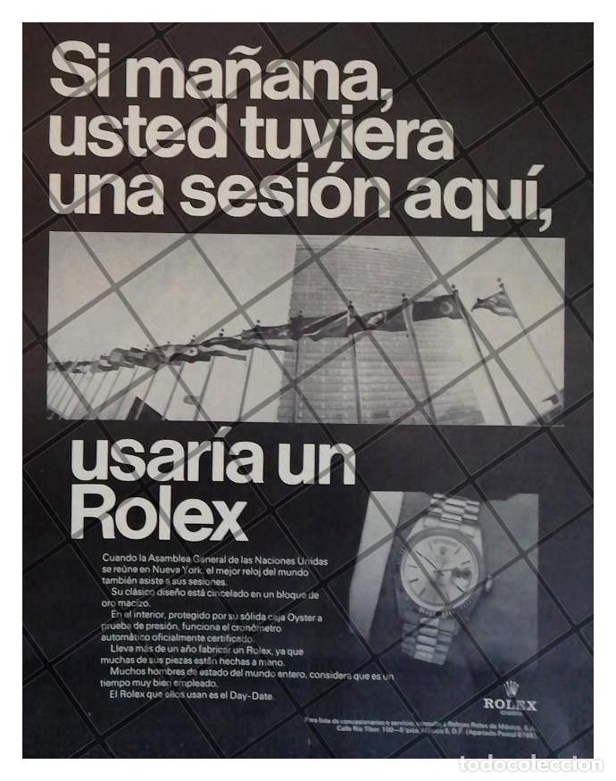 Collectionnisme d'affiches: CARTEL PUBLICITARIO RETRO 1969 RELOJES ROLEX Y LA O.N.U