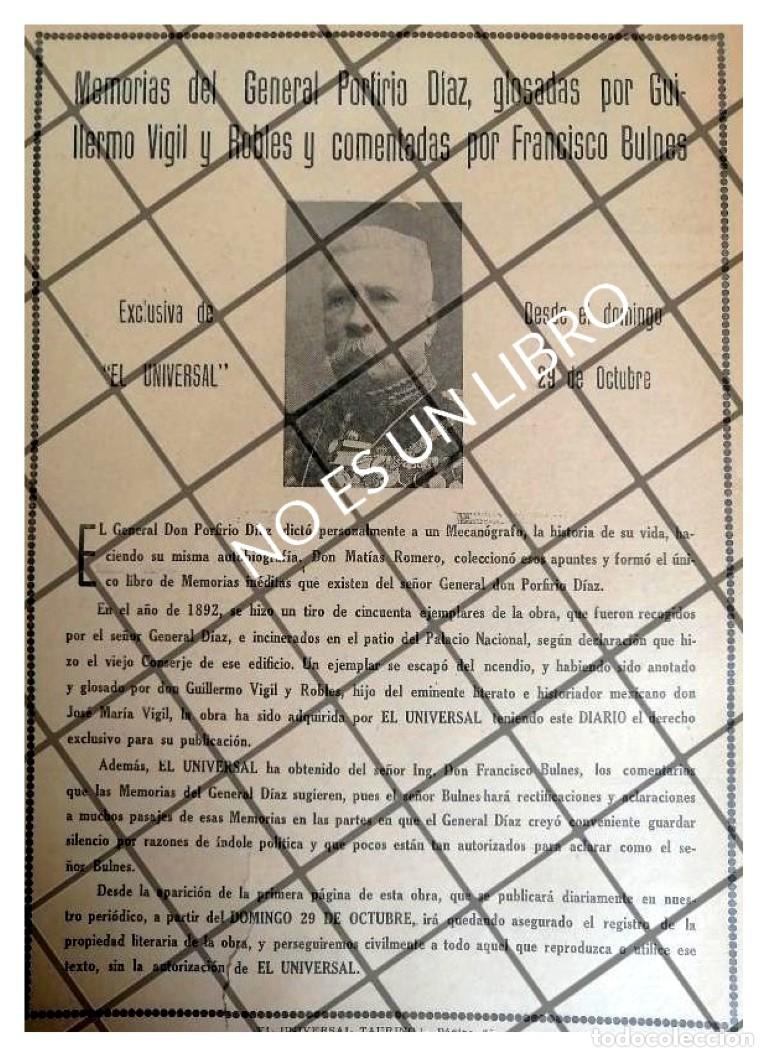 Collectionnisme d'affiches: CARTEL PUBLICITARIO LANZAN MEMORIAS DE PORIFIO DIAZ 1922