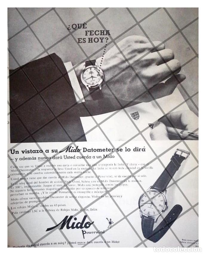 Collectionnisme d'affiches: HOJA CARTEL RETRO RELOJES MIDO DATOMETER 1957