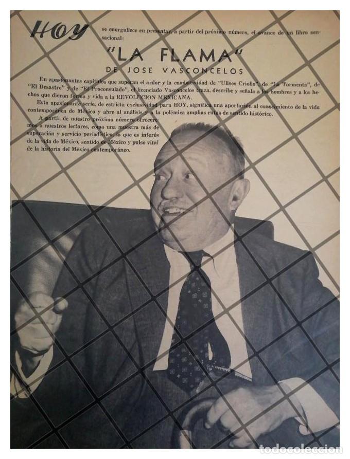 Coleccionismo de carteles: AFICHE RETRO JOSE VASCONCELOS PRESENTA LIBRO. LA FLAMA - Foto 1