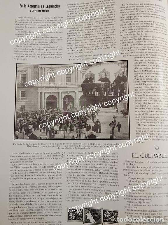 Sammeln von Plakaten: HOJA DE PRENSA ANTIGUA 1911 EL PRESIDENTE EN LA ESCUELA DE MINERIA / ESCUELAS