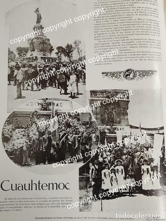 Colecionismo de cartazes: HOJA DE PRENSA ANTIGUA HOMENAJE EN MONUMENTO A CUAUHTEMOC 1911 /LDM