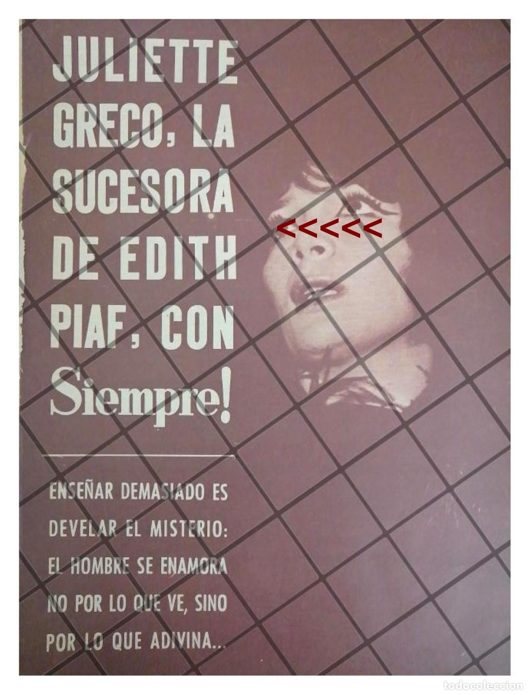 Coleccionismo de carteles: AFICHE RETRO. NOTA. JULIETTE GRECO 1970s - Foto 1