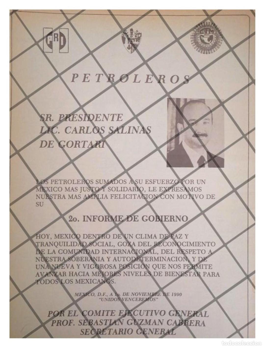 Coleccionismo de carteles: CARTEL ANTIGUO. SINDICATO PETROLERO CON SALINAS DE GORTARI