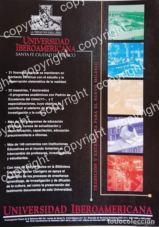 Collezionismo di affissi: AFICHE PUBLICITARIO RETRO. UNIVERSIDAD IBEROAMERICANA 1999 /ESCUELAS