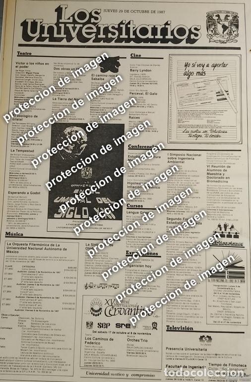 Coleccionismo de carteles: CARTEL PUBLICITARIO RETRO, CARTELERA CULTURAL UNAM, LOS UNIVERSITARIOS 1987 /ESCUELAS /4