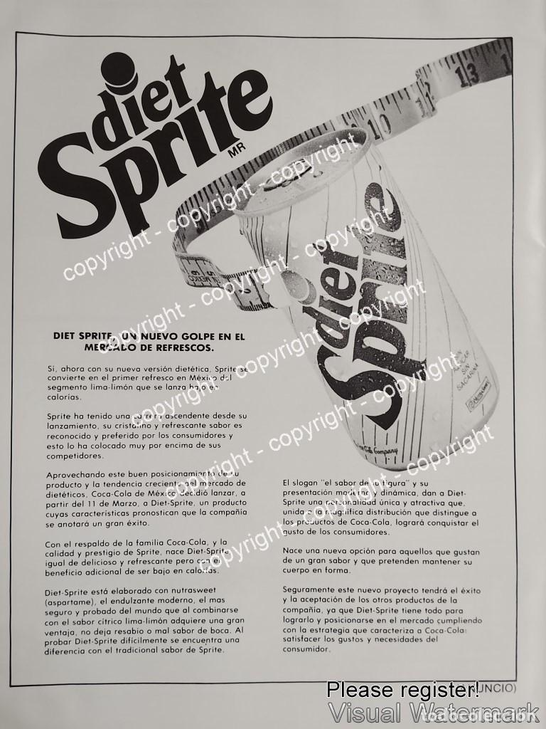 Sammeln von Plakaten: Cartel publicitario retro original Diet Sprite 1989 muy Raro