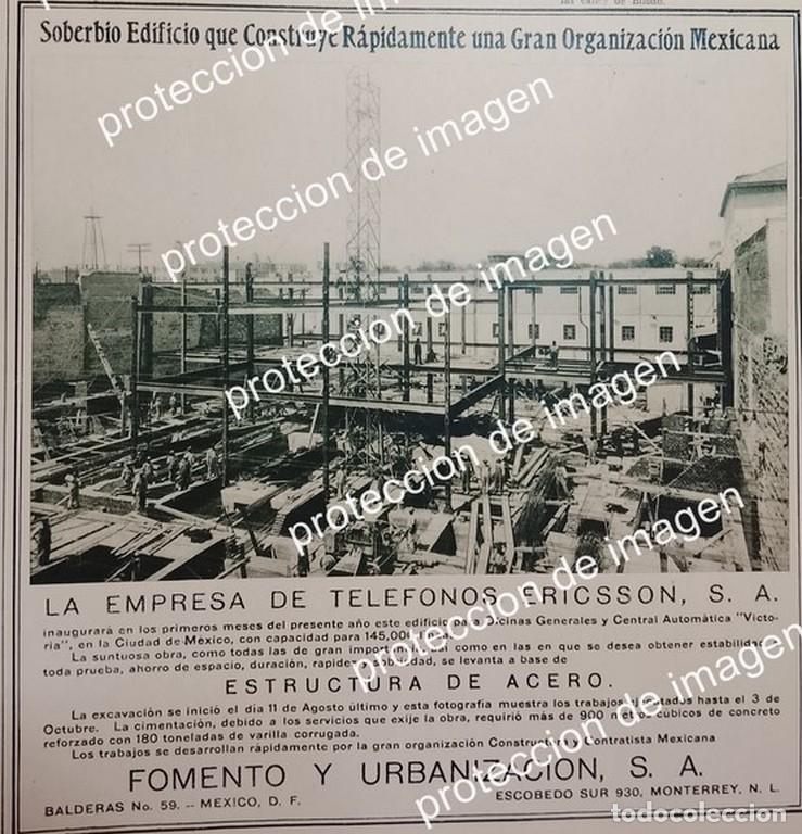Sammeln von Plakaten: CARTEL ANTIGUO. FOMENTO Y URBANIZACION S.A CONSTRUYE TELEFONOS DE MEXICO (ERICSSON) 1930