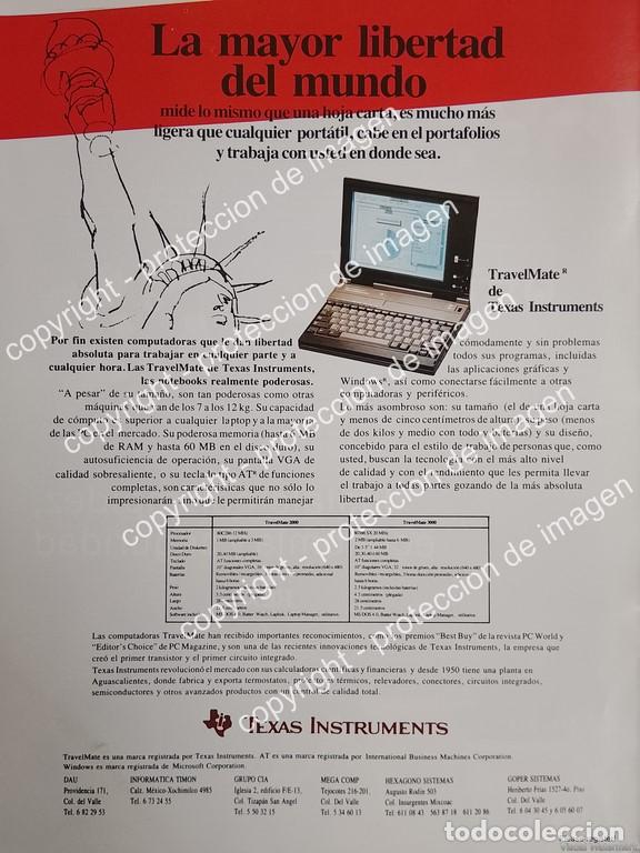 Collectionnisme d'affiches: AFICHE DE PUBLICIDAD RETRO. LAPTOP TEXAS INSTRUMENTS TRAVEL MATE 1991 /OLDWARE