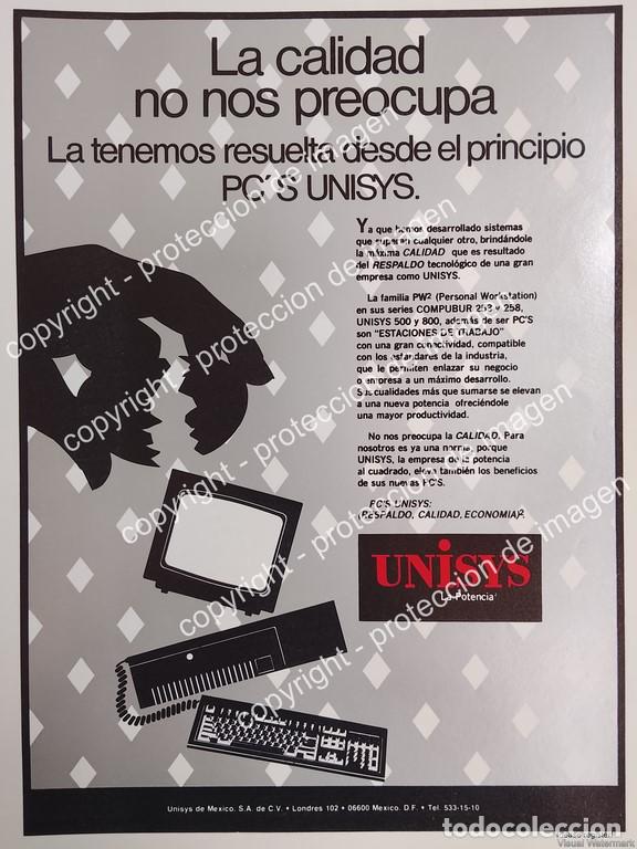 Collectionnisme d'affiches: AFICHE DE PUBLICIDAD RETRO. COMPUTADORAS UNISYS 1988 N3 /RARO